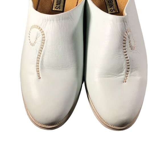 Roobin Leather Shoes 42 Round Toe Mint Green Embroidery Moroccan Slippers Loafer - Picture 4 of 8